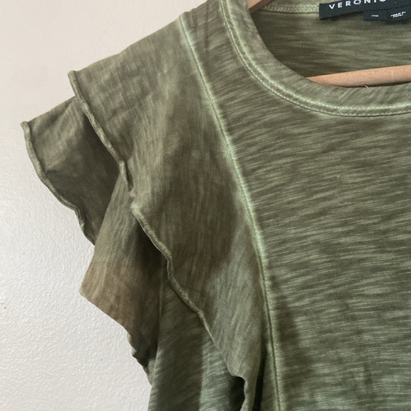 Veronica Beard -Bea Ruffle Tee In Army Green - Picture 6 of 9